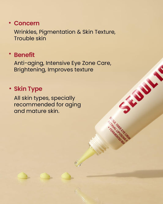 KSECRET SEOUL 1988 Eye Cream : Retinal Liposome 4% + Fermented Bean | Soin Contour des Yeux Innovant Anti-âge Eclat Illuminant