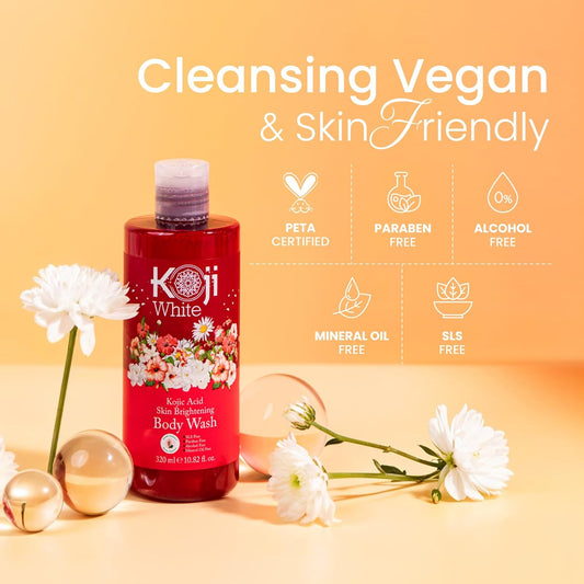 Koji White Kojic Acid Skin Brightening Body Wash | Gel Douche Eclaircissant Unifiant Anti Taches