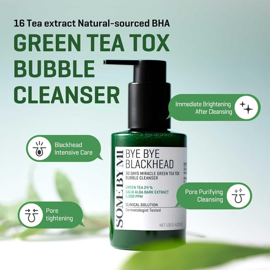 SOME BY MI Bye Bye Blackhead 30 Days Miracle Green Tea Tox Bubble Cleanser | Nettoyant Exfoliant Anti Points Noirs