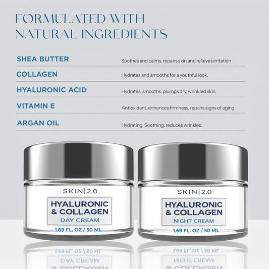 Skin 2.0 Day and Night cream Hyaluronic Collagen Cream | Duo de crème Action Complète Nuit & Jour