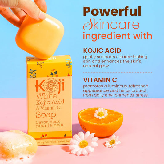 Koji White Kojic Acid & Vitamin C Skin Brightening Soap | Savon Eclaircissant Unifiant Anti Taches