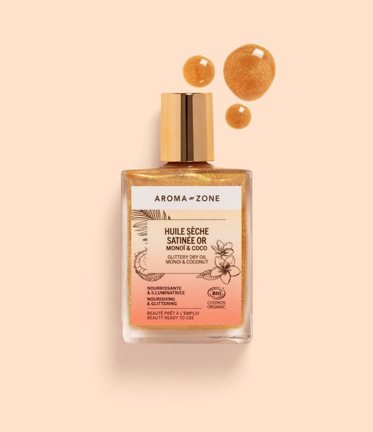 AROMAZONE Huile sèche Satinée Or | Huile Beauté Adoucissante Effet Satin