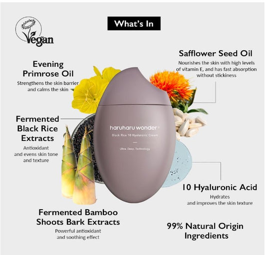 Haruharu WONDER Black Rice 10 Hyaluronic Cream | Crème Hydratante Intense Rajeunissante Texture Légère