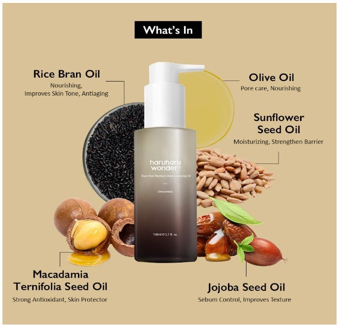 Haruharu WONDER Black Rice Moisture Deep Cleansing Oil | Huile nettoyante & Hydratante Ultra-Douce