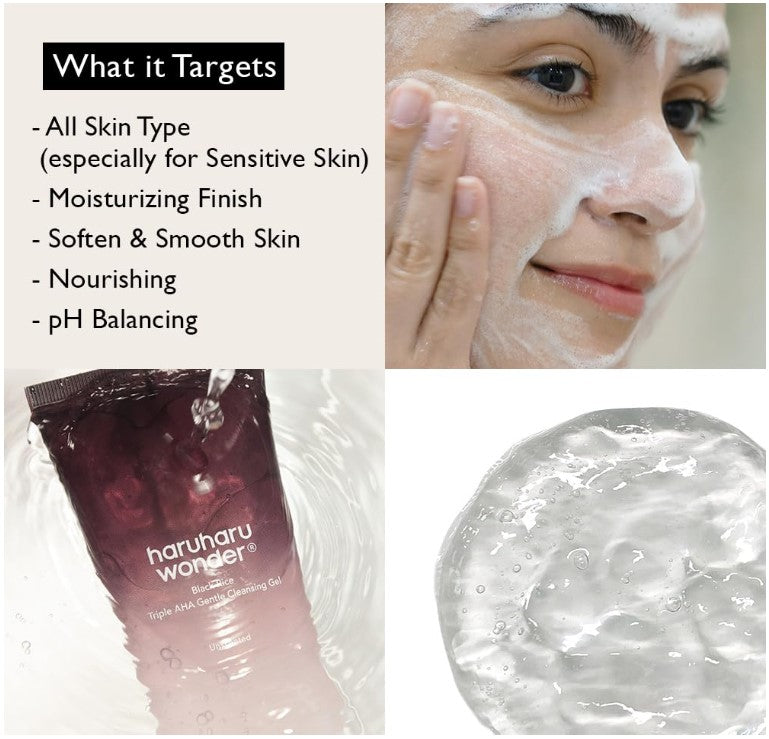 Haruharu WONDER Black Rice Triple AHA Gentle Cleansing Gel | Gel Nettoyant Eclaircissant au Riz Noir & AHA