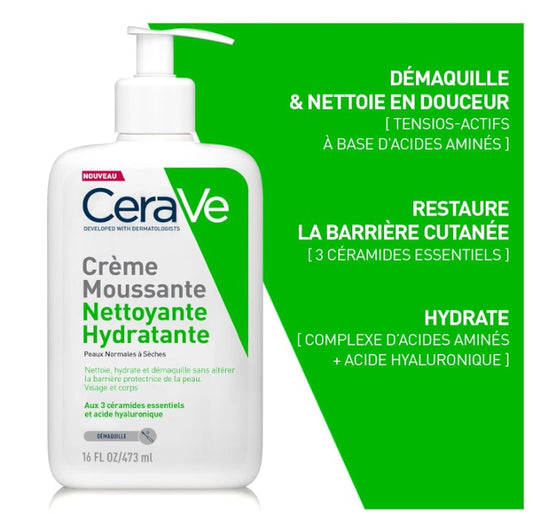 CERAVE Crème Moussante Nettoyante Hydratante | Peaux Normales à Sèches