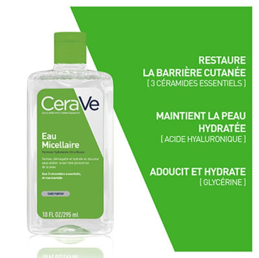 CERAVE Eau Micellaire Nettoyante Visage et Yeux | Démaquillant Doux & Hydratatant