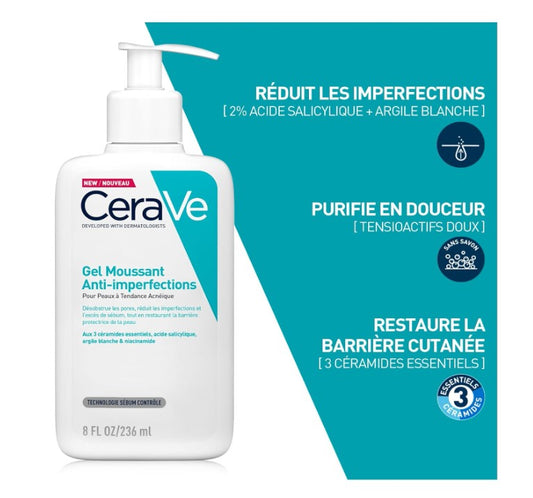 CERAVE Gel Moussant Anti-Imperfections Sans Parfum | Purifiant & Rééquilibrant