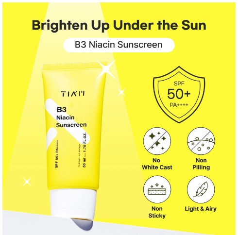 TIA'M B3 Niacin Sunscreen | protection solaire SPF50+ PA++++ Niacinamide Non Gras
