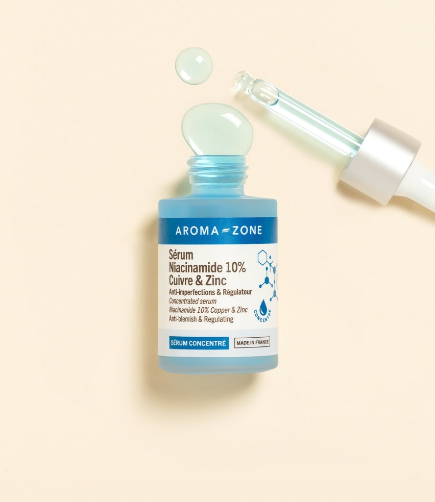 AROMAZONE Sérum visage concentré Niacinamide 10%, Cuivre & Zinc | Sérum Premium Lissant Eclaircissant