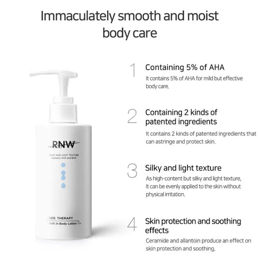 RNW DER, THERAPY AHA In Body Lotion | Lait Exfoliant Lissant Hydratant Best Seller