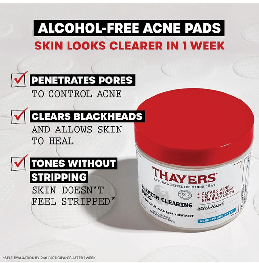 THAYERS BLEMISH CLEARING 2% SALICYLIC ACID ACNE TREATMENT PADS | Disques Traitement Anti Acné