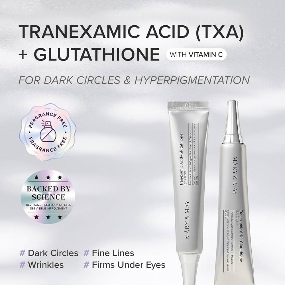 Mary&May Tranexamic Acid + Glutathione Eye Cream & Mini | Crème Contour des yeux Illuminante Hydratante Intense