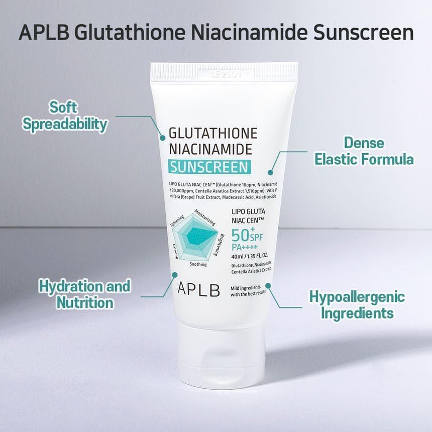 APLB Glutathione Niacinamide Sunscreen | Ecran solaire Hydratant Intense Non Gras SPF50+ PA++++