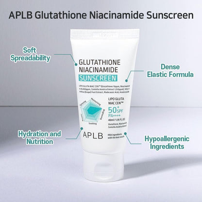 APLB Glutathione Niacinamide Sunscreen | Ecran solaire Hydratant Intense Non Gras SPF50+ PA++++