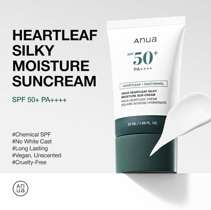 ANUA Heartleaf Silky Moisture Sun Cream | Crème Solaire Hydratante SPF50+ PA++++