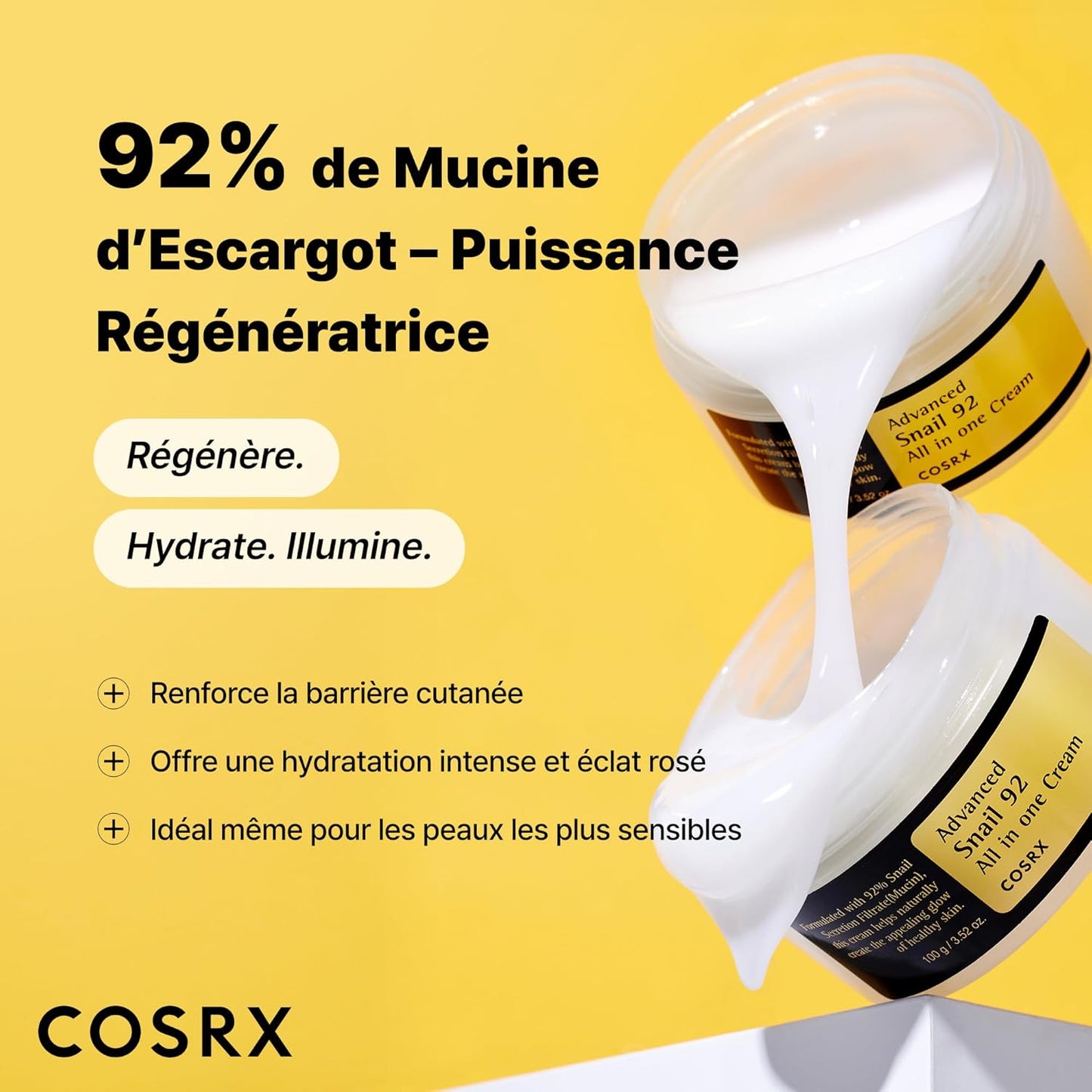 COSRX Advanced Snail 92 All In One Cream | Crème tout-en-un | Mucine Escargot Ultra-Réparatrice Best Seller #1 KCosmetics
