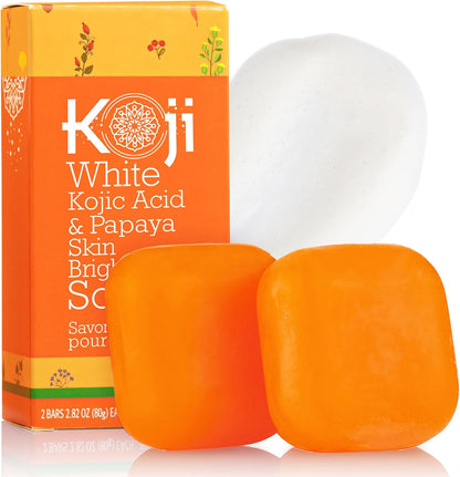 Koji White Kojic Acid & Papaya Skin Brightening Soap | Savon Eclaircissant Unifiant Anti Taches