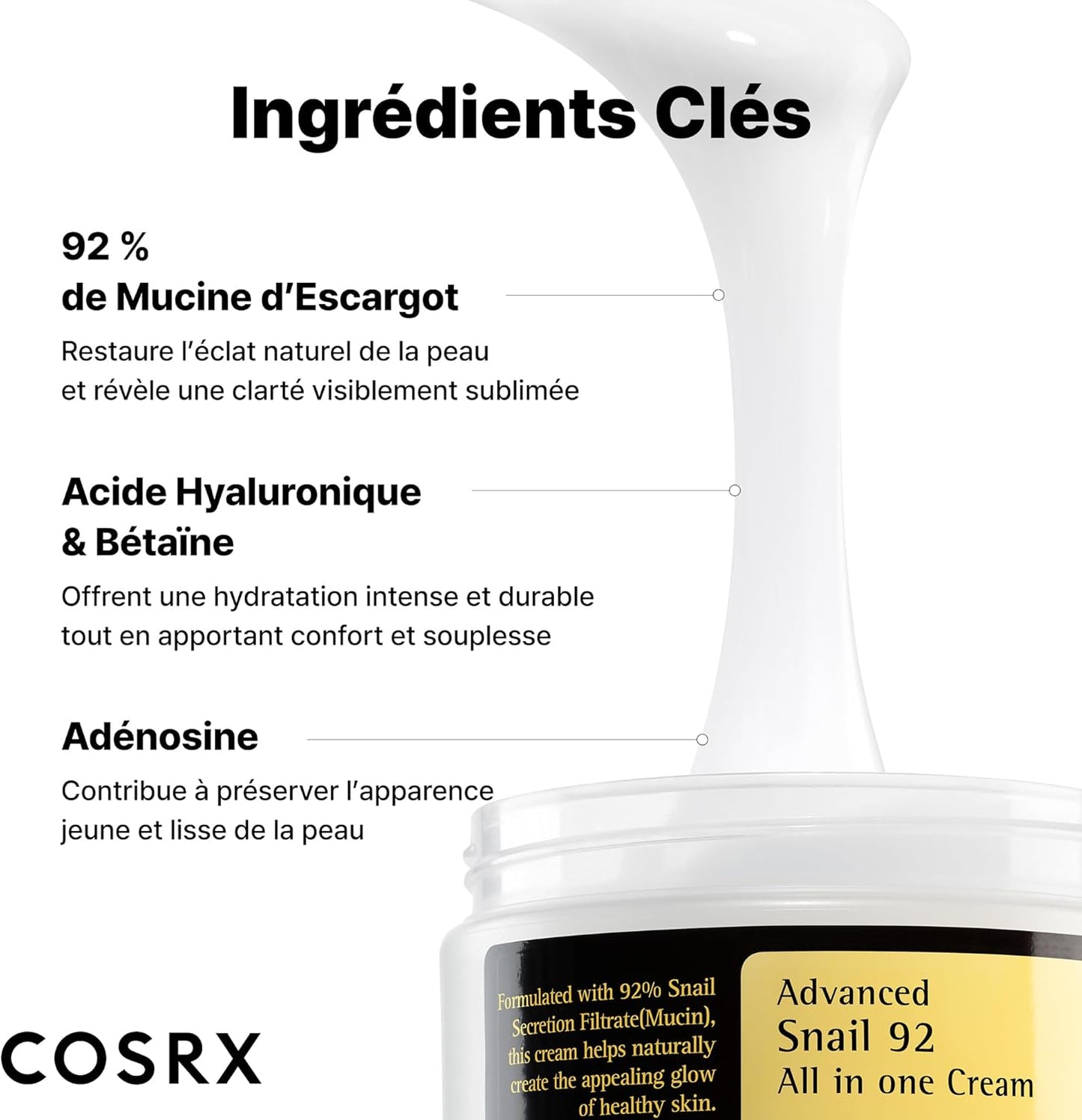 COSRX Advanced Snail 92 All In One Cream | Crème tout-en-un | Mucine Escargot Ultra-Réparatrice Best Seller #1 KCosmetics