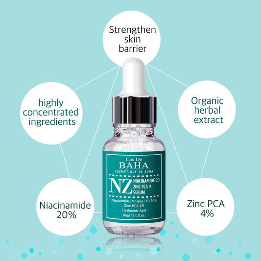 Cos De BAHA NZ Niacinamide 20 Zinc PCA 4 Serum | Sérum Purifiant Anti Sébum Eclaircissant