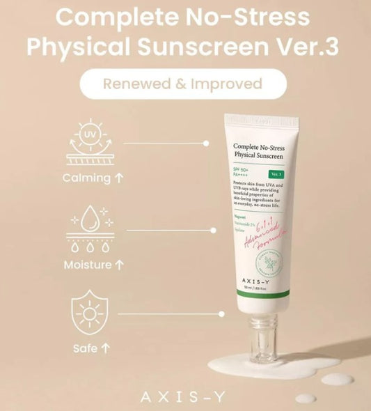 AXIS - Y Complete No-Stress Physical Sunscreen (V3) | Ecrans Solaire Apaisant Anti-Taches #1 KBeauty
