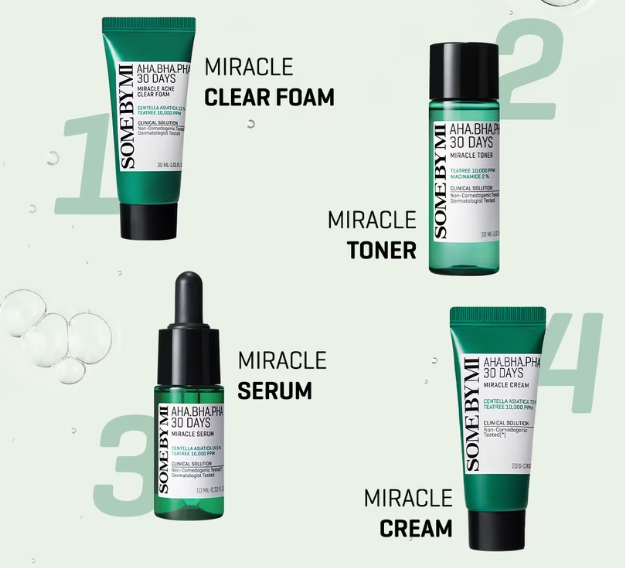 SOME BY MI AHA BHA PHA 30 Days Miracle AC SOS Kit | Kit Routine Complète 30 jours Apaisant & Exfoliant Acnè Sébum