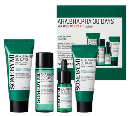 SOME BY MI AHA BHA PHA 30 Days Miracle AC SOS Kit | Kit Routine Complète 30 jours Apaisant & Exfoliant Acnè Sébum