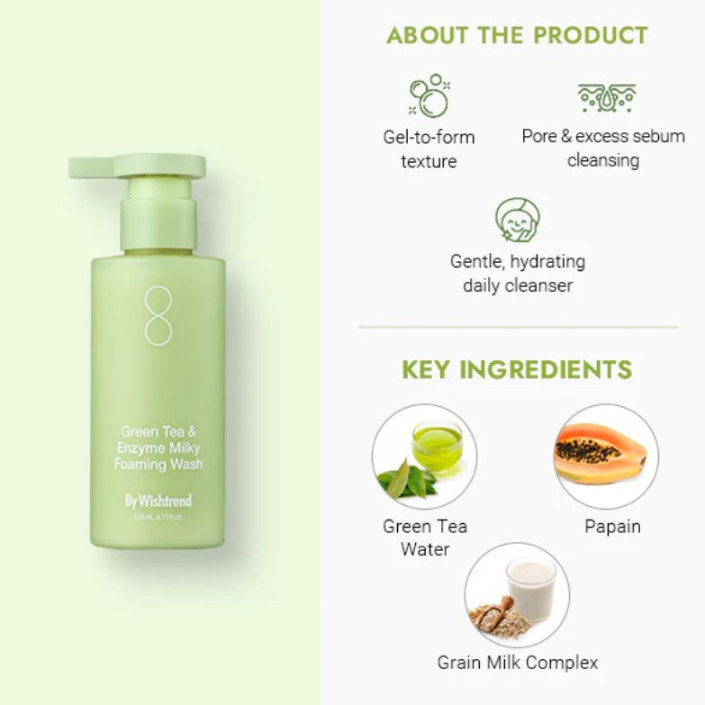 BY WISHTREND Green Tea & Enzyme Milky Foaming Wash | Nettoyant Hydratant & Protecteur