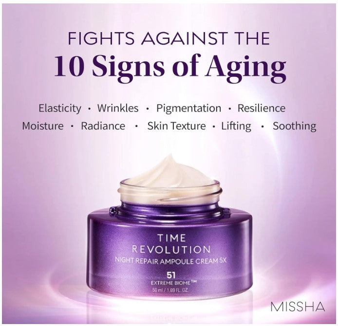 MISSHA Time Revolution Night Repair Ampoule Cream 5X | Crème de nuit Réparatrice Illuminante Confort Luxe