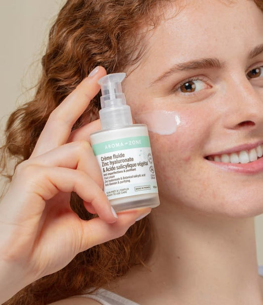 AROMAZONE Crème fluide Zinc hyaluronate & Acide salicylique végétal |  Purifiant & Hydratant