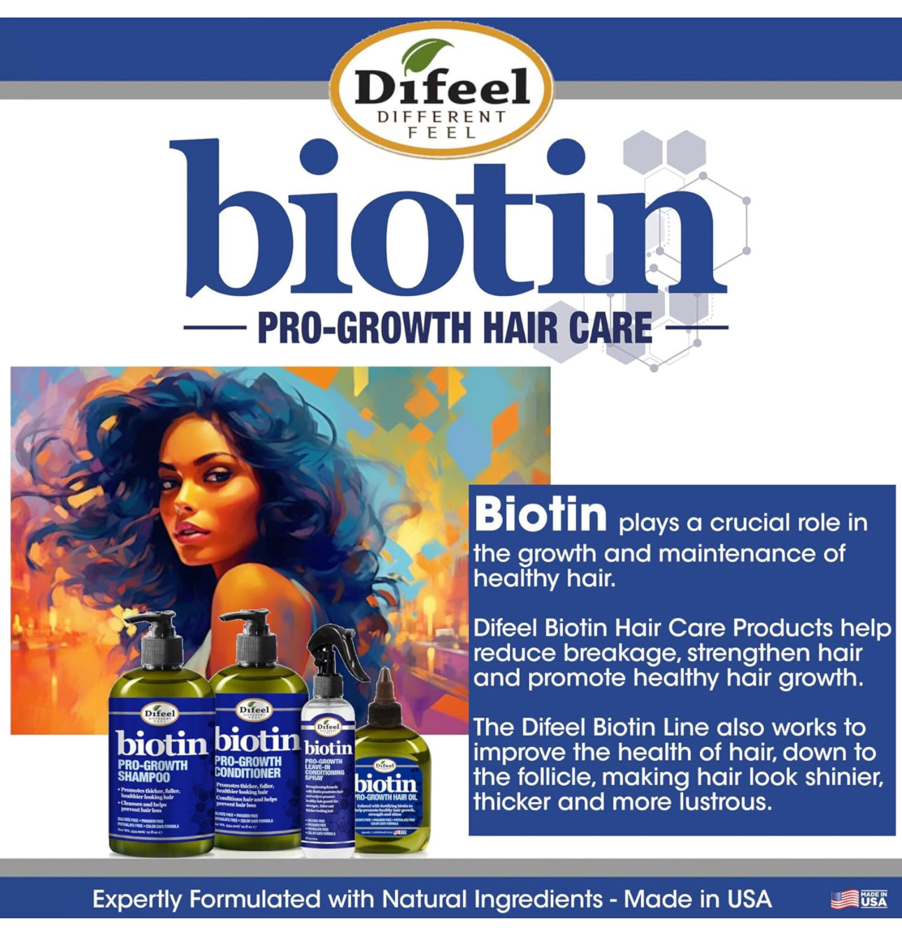 DIFEEL Biotin Premium Hair oil - Stimulateur pousse et Renforcement Biotine