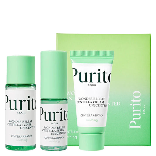Purito SEOUL	Wonder Releaf Centella Mini Kit Unscented | Coffret Soin Ultra-Apaisant Reparatrice