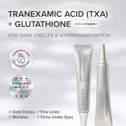 Mary&May Tranexamic Acid + Glutathione Eye Cream & Mini | Crème Contour des yeux Illuminante Hydratante Intense