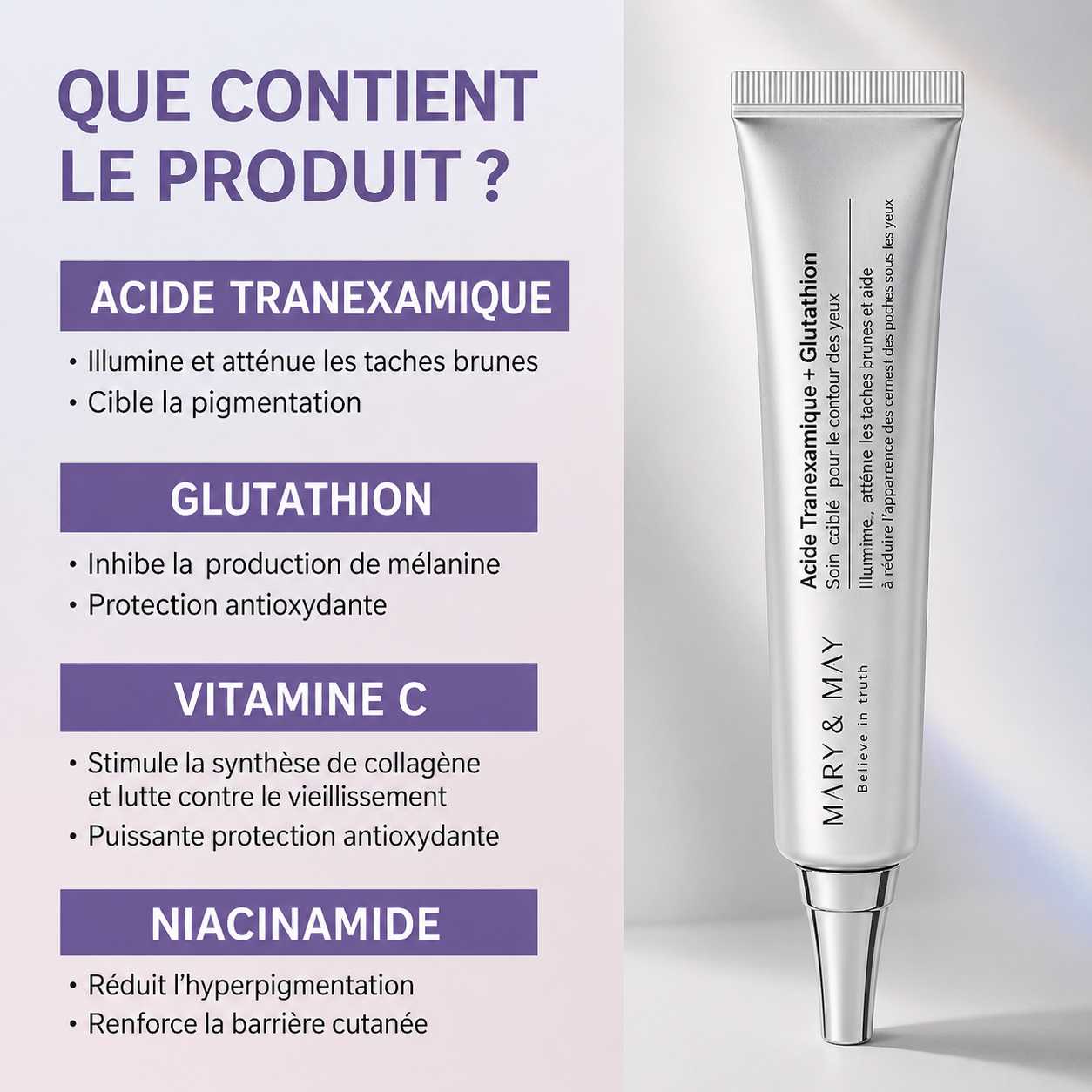 Mary&May Tranexamic Acid + Glutathione Eye Cream & Mini | Crème Contour des yeux Illuminante Hydratante Intense
