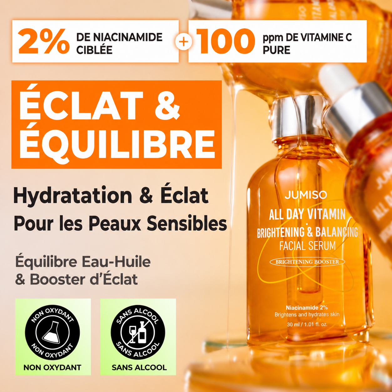 JUMISO All Day Vitamin Brightening & Balancing Facial Serum | Sérum Facial Vitaminé Éclaircissant Revitalisant Anti Taches