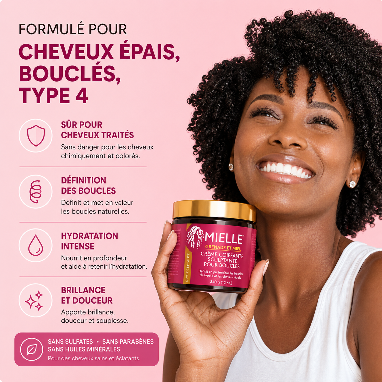 Mielle Pomegranate & Honey Coil Sculpting Custard | Crème Coiffante Définissante cheveux bouclés