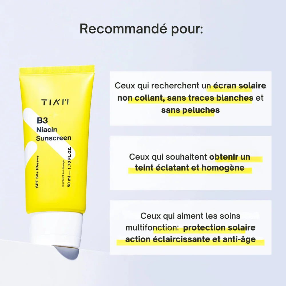 TIA'M B3 Niacin Sunscreen | Protection Solaire SPF50+ PA++++ HyperPigmentation Non Gras